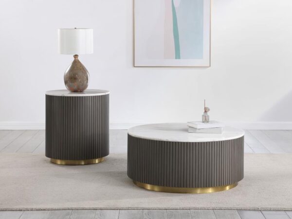 Jason Round Marble Top Coffee Table White and Charcoal