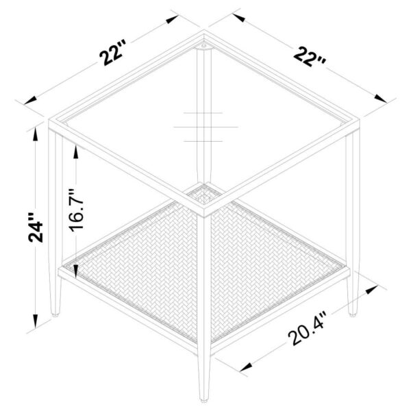 Amherst Glass Top Metal with Cane Shelf End Table Black