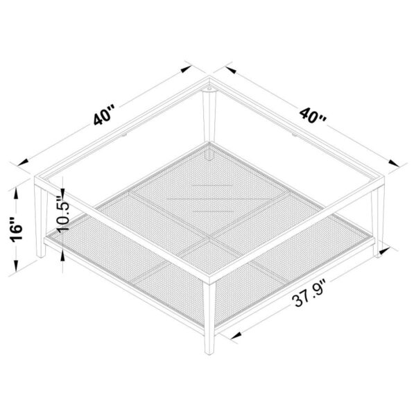 Amherst Glass Top Metal with Cane Shelf Coffee Table Black