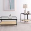 Amherst Glass Top Metal with Cane Shelf Coffee Table Black