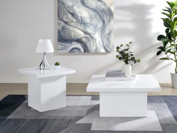 Devar 2-piece Square Coffee End Table Set White High Gloss
