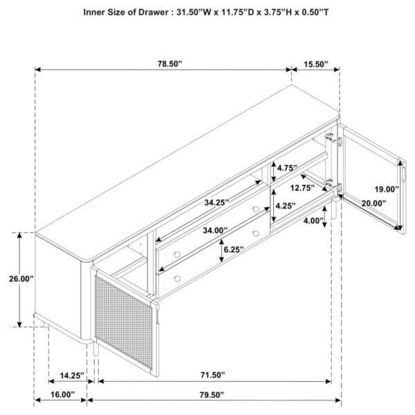 Arini Rattan Cane 2-door TV Stand Media Console Sand Wash