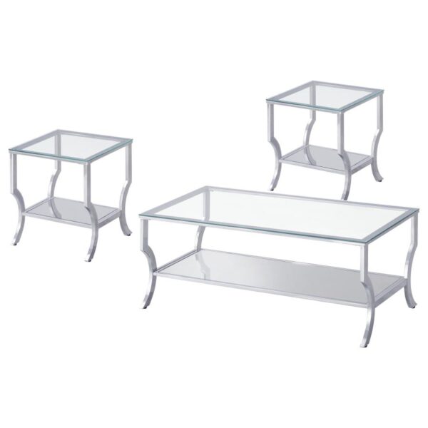 Saide 3-piece Glass Top Coffee and End Table Set Chrome