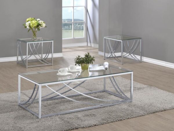 Lille 3-piece Glass Top Coffee And End Table Set Chrome