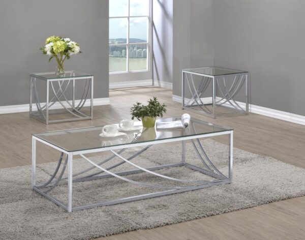 Lille 3-piece Glass Top Coffee And End Table Set Chrome