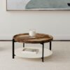 Adhvik Round Wood Top Marble Shelf Coffee Table Natural