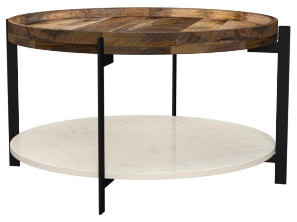 Adhvik Round Wood Top Marble Shelf Coffee Table Natural