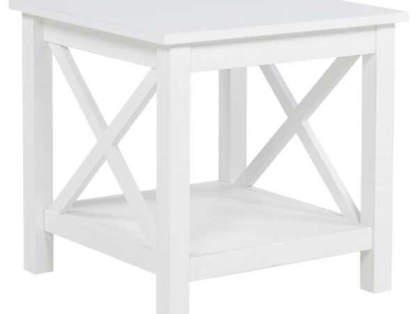 Skyview Square Pine Wood Side End Table with Shelf White
