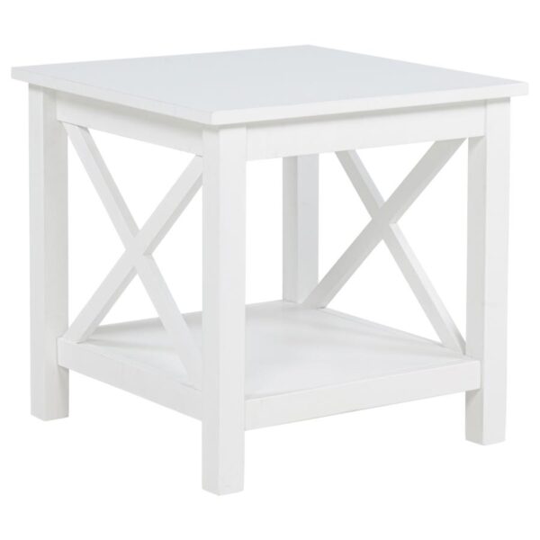 Skyview Square Pine Wood Side End Table with Shelf White