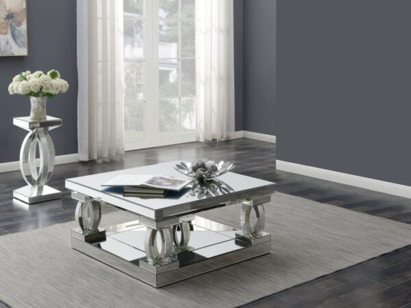 Amalia 2-piece Mirrored Coffee and End Table Set Silver
