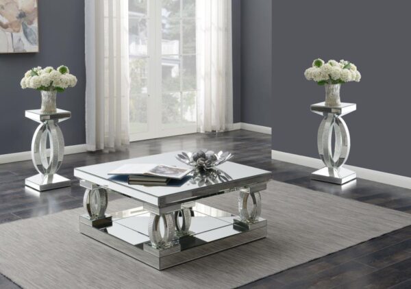 Amalia 3-piece Mirrored Coffee and End Table Set Silver