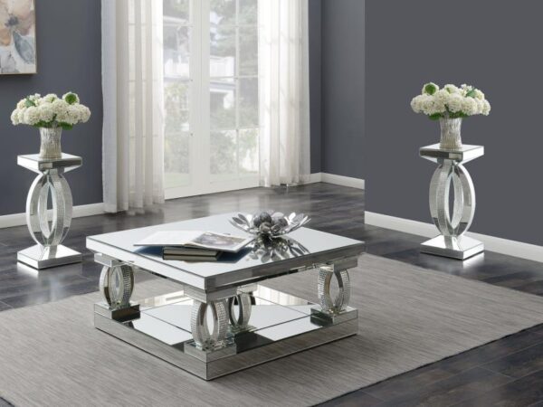 Amalia 3-piece Mirrored Coffee and End Table Set Silver