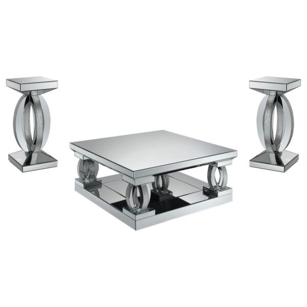 Amalia 3-piece Mirrored Coffee and End Table Set Silver