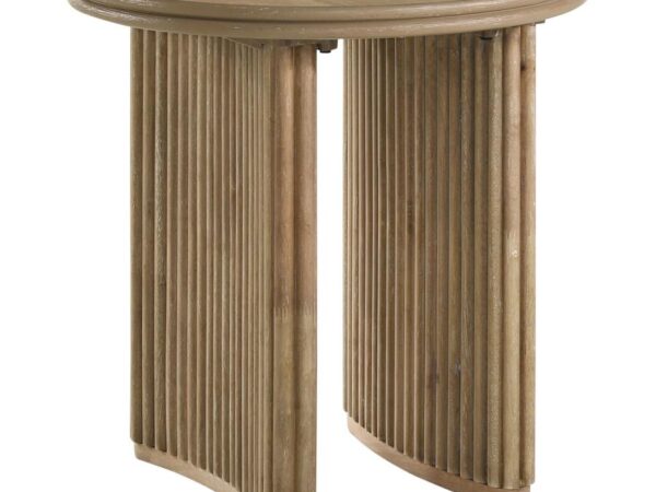 Adina Round Wood Side End Table Distressed Light Brown