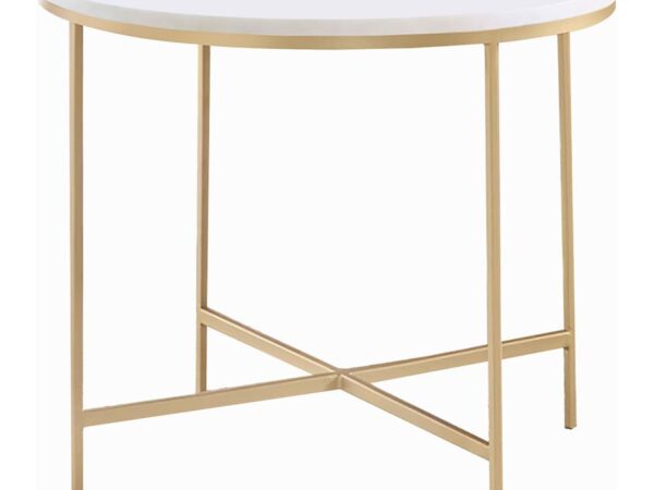 Ellison Round Marble Top Side End Table White and Gold
