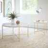 Ellison Round Marble Top Side End Table White and Gold