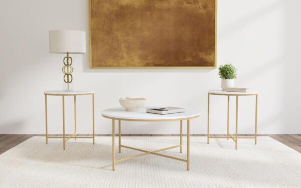 Ellison 3-piece Round Marble Coffee and End Table Set White