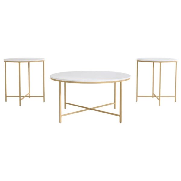 Ellison 3-piece Round Marble Coffee and End Table Set White