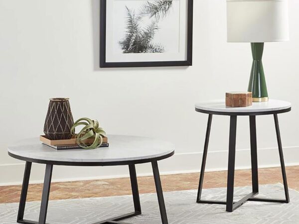 Hugo 2-piece Coffee and End Table Set White Faux Marble