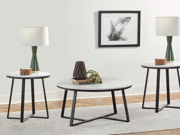 Hugo 3-piece Coffee and End Table Set White Faux Marble