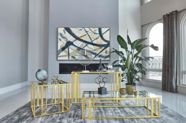 Adri Rectangular Glass Top Side End Table Matte Brass