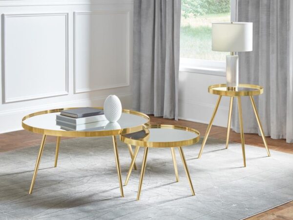 Kaelyn 3-piece Round Coffee and End Table Set Gold
