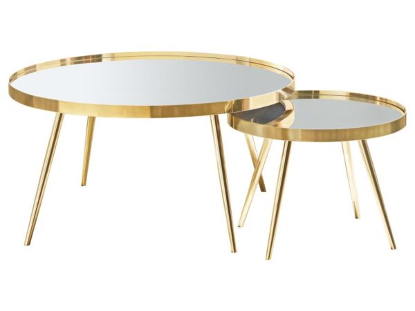 Kaelyn 2-piece Round Mirror Top Nesting Coffee Table Gold