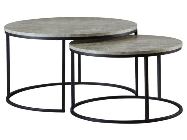 Lainey 2-piece Round Faux Marble Nesting Coffee Table Grey