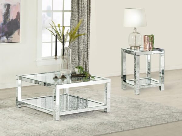 Valentina 2-piece Mirrored Coffee and End Table Set Silver