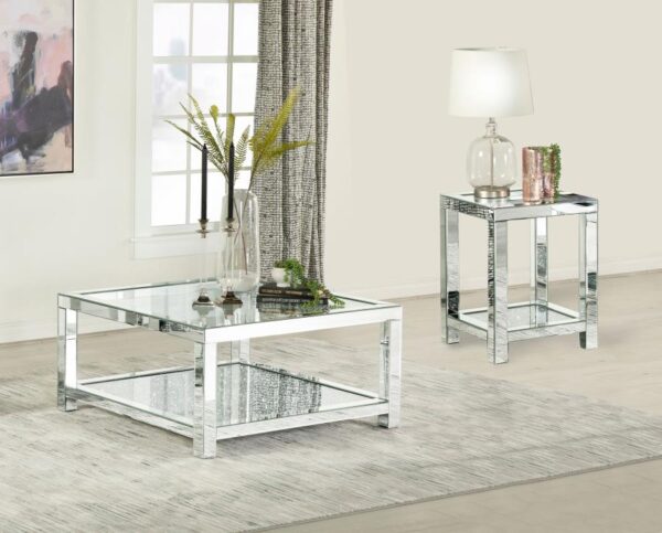 Valentina 2-piece Mirrored Coffee and End Table Set Silver