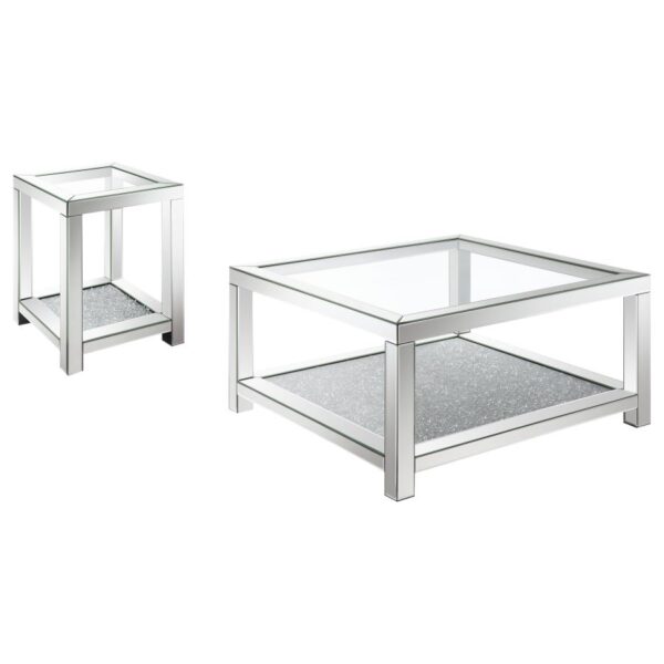 Valentina 2-piece Mirrored Coffee and End Table Set Silver