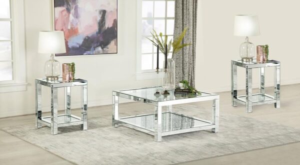 Valentina 3-piece Mirrored Coffee and End Table Set Silver