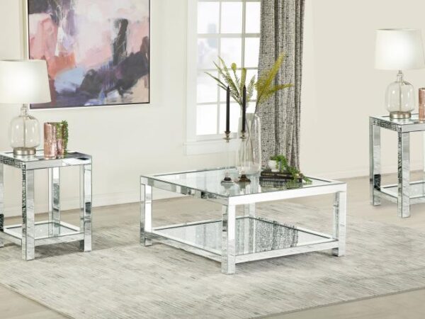 Valentina 3-piece Mirrored Coffee and End Table Set Silver