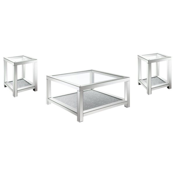 Valentina 3-piece Mirrored Coffee and End Table Set Silver
