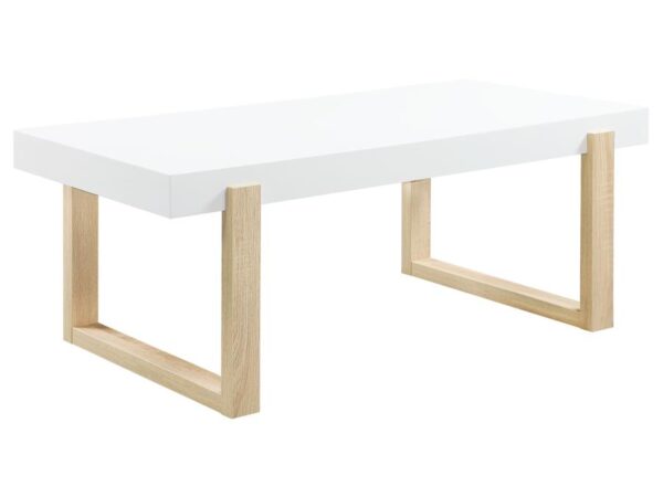 Pala Rectangular Coffee Table White High Gloss and Natural