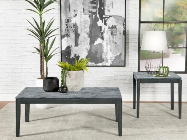 Mozzi 2-piece Coffee and End Table Set Grey Faux Marble