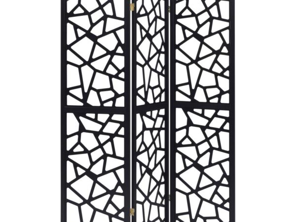 Nailan 3-Panel Room Divider Folding Screen Black Open Mosaic