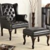 Roberts Upholstered Wingback Chair and Ottoman Set Black