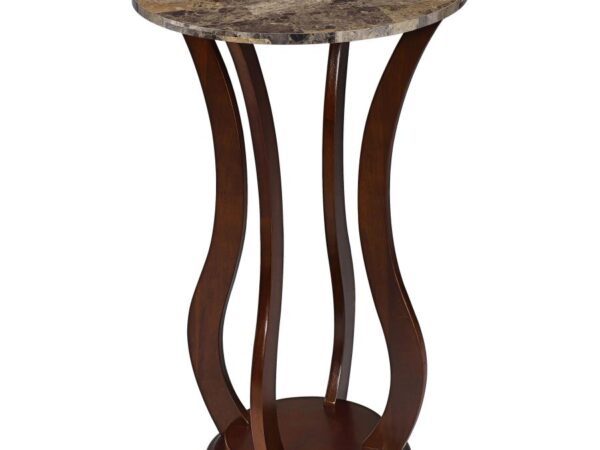 Elton Round Faux Marble Top Plant Stand Brown