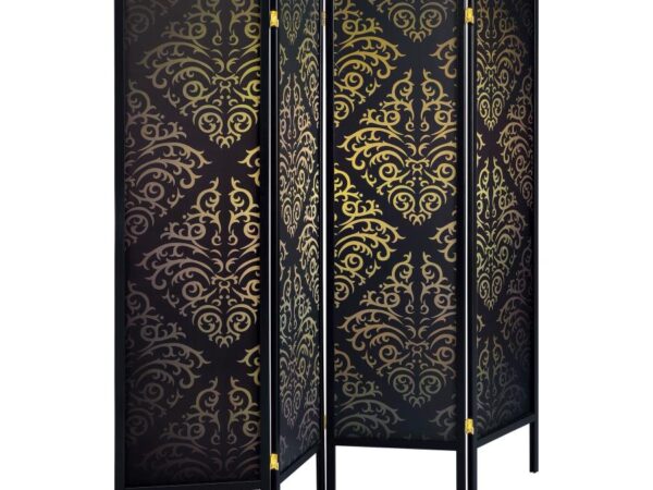 Haidera 4-Panel Room Divider Folding Screen Black Damask