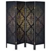 Haidera 4-Panel Room Divider Folding Screen Black Damask