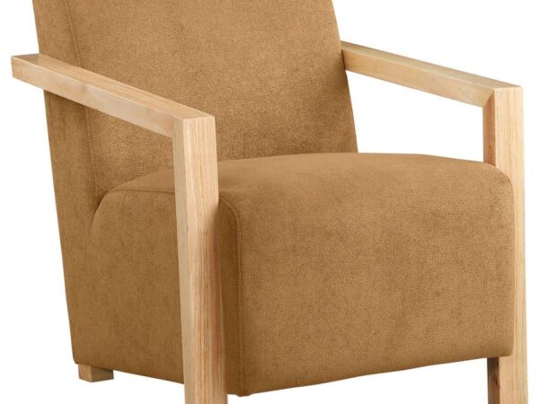 Diego Upholstered Accent Arm Chair with Wood Arms Honey