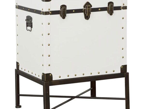 Nancy Upholstered Vintage Side Table Storage Trunk White