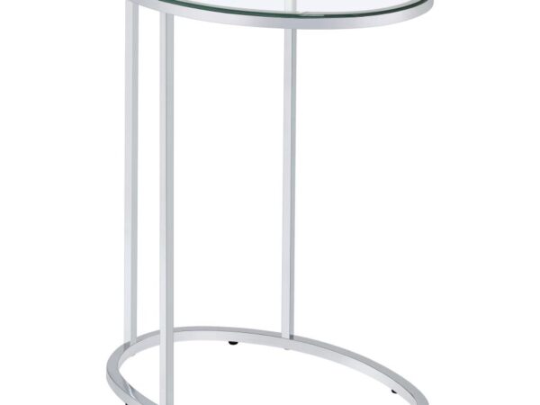 Kyle Oval Glass Top C-Shaped Sofa Side Table Chrome