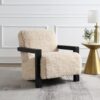 Fitzroy Faux Fur Upholstered Chair Solid Wood Arms Latte