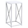 Edmund Square Accent Side Table White High Gloss and Chrome