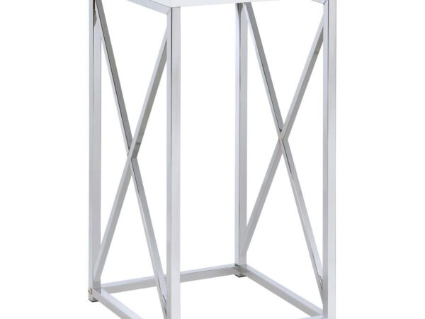 Edmund Square Accent Side Table White High Gloss and Chrome