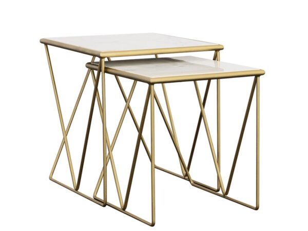 Bette 2-piece Marble Top Nesting Table Set White and Gold