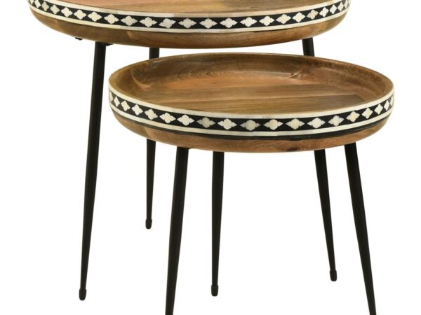 Ollie 2-piece Solid Wood Bone Inlay Nesting Table Natural