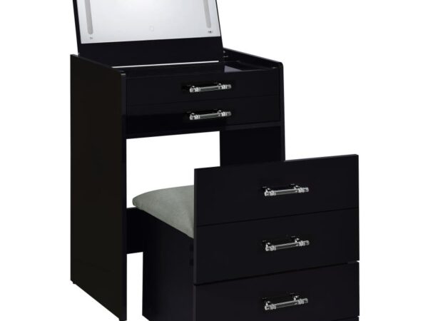 Danbury 3-drawer Makeup Vanity & Stool Set Black High Gloss